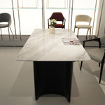 デザイナーズ 大理石ダイニングテーブル ホワイト×ブラック 脚付き 高級モダン リビング・オフィス兼用 jrjj-A05