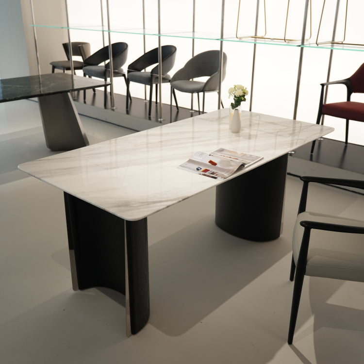 デザイナーズ天然大理石ダイニングテーブル ホワイト×ブラック天板と脚部デザインが際立つ高級モダンスタイル リビング?オフィス兼用180cm jrjj-A05