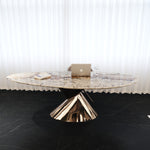 デザイナーズ 大理石ダイニングテーブル エレガントベージュ 天然石天板 高級ラグジュアリーモダン jrjj-6646