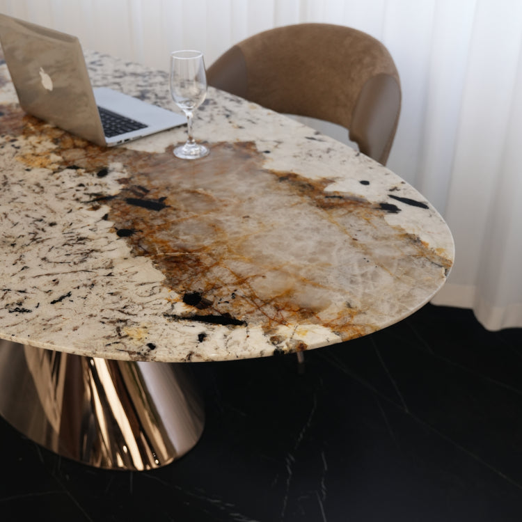 デザイナーズ 大理石ダイニングテーブル エレガントベージュ 天然石天板 高級ラグジュアリーモダン jrjj-6646