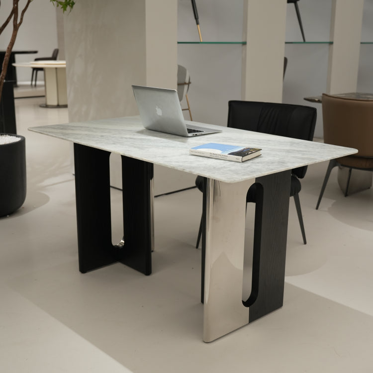 デザイナーズ 大理石ダイニングテーブル ナチュラルグレー 天然石天板 高級ラグジュアリーモダン jrjj-6386