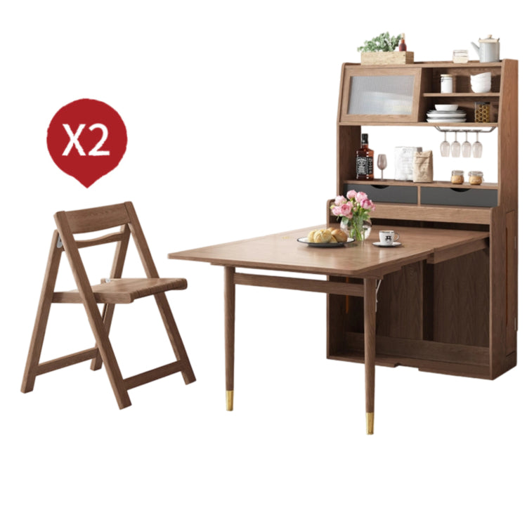 天然木の伸縮式ダイニングテーブルセット 折りたたみチェアと収納一体型サイドボードを備えた北欧調スペースセーブ家具 xmw-01