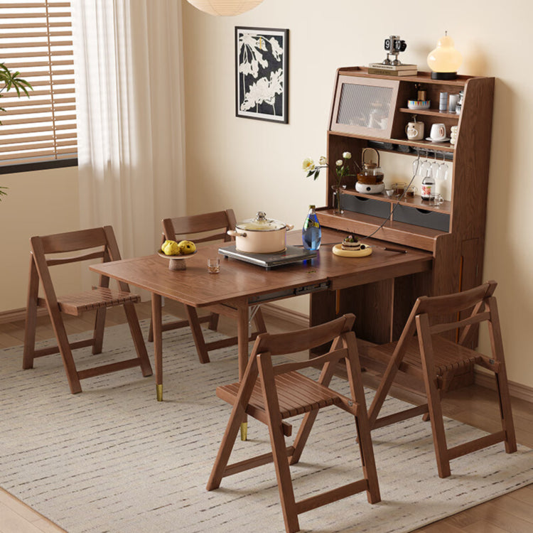 天然木の伸縮式ダイニングテーブルセット 折りたたみチェアと収納一体型サイドボードを備えた北欧調スペースセーブ家具 xmw-01