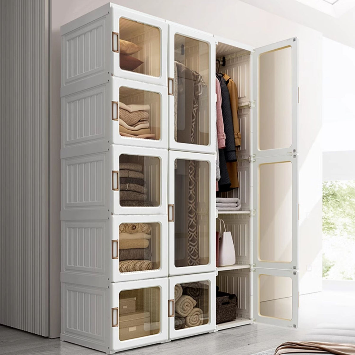 組立不要折りたたみ式大容量収納キャビネット 寝室用簡易ワードローブ hmyhz-5465