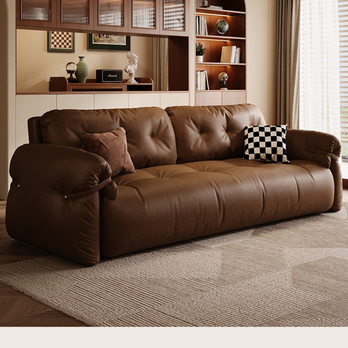 フレンチヴィンテージ レザーソファーベッド 多機能 折りたたみ 伸縮式 一台二役 一人掛け 二人掛け 小型 リビングソファー hmm-3771