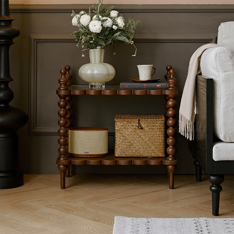 アンティーク調デザインのレッドオーク ガラス センターテーブル - おしゃれで機能的なリビングアクセント hggw-4189