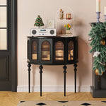 おしゃれなオーク製キャビネット - 強化ガラス扉付き収納家具 hsxz-2184