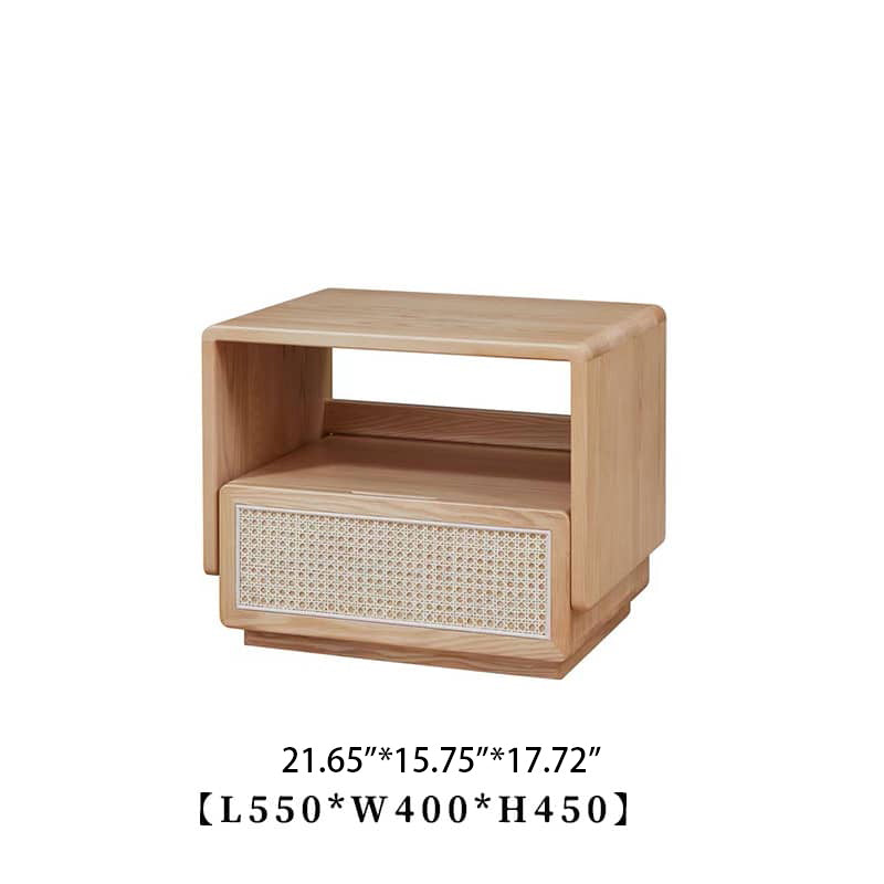 アッシュ材とラタン使用の高級ナイトテーブル | 収納力抜群でおしゃれなデザイン hjhms-1054