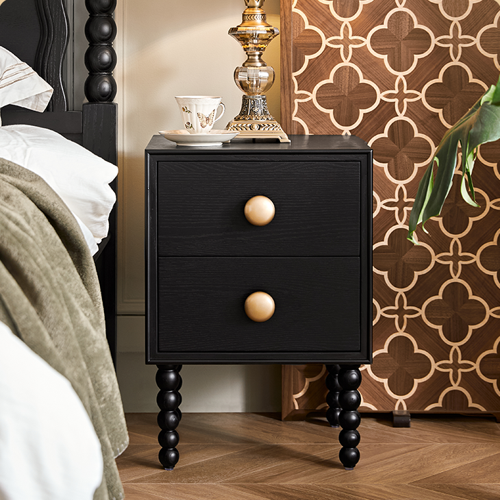 レッドオーク多層板ナイトテーブル - エレガントな寝室空間を演出するモダンデザイン hggw-4175