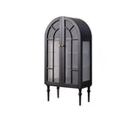 アンティーク風レッドオークキャビネット|ガラス&銅製アクセントの多層板収納 hggw-4186