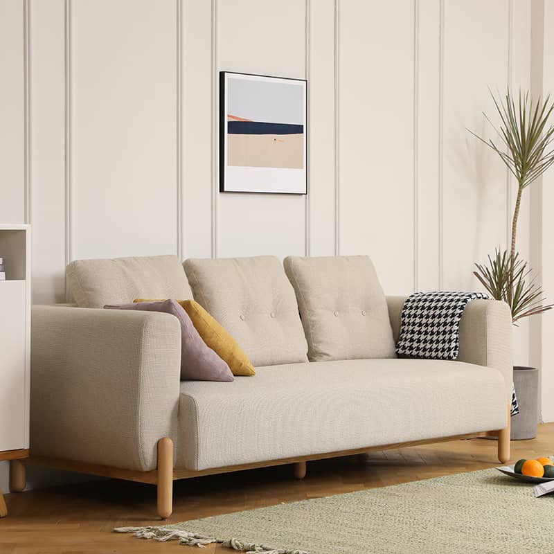 「高級無垢材ソファー シープボアと綿麻素材の贅沢な座り心地」 fmy-1130