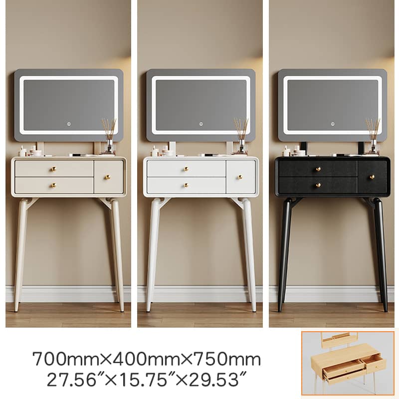 シンプルデザインの高級天然木製ドレッサーセット - イミテーションレザー&ガラス付き hmq-1928