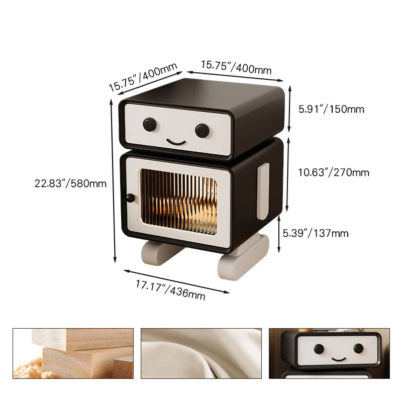 【リユース】パイン材×ガラス×PUレザー製ナイトテーブル - 8色選べる魅惑の組み合わせ hmq-1920