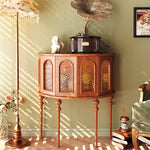 おしゃれなオーク製キャビネット - 強化ガラス扉付き収納家具 hsxz-2184