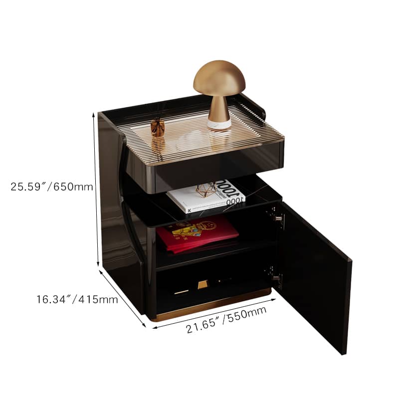 モダンなデザインが魅力!高級ガラス製ナイトテーブル hmq-1921