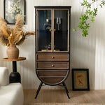 パイン材とアイアンのスタイリッシュキャビネット - 強化ガラス扉付き収納棚 hdst-4308