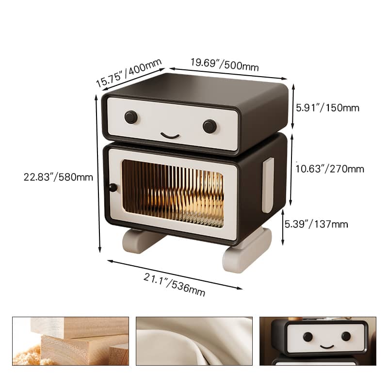 【リユース】パイン材×ガラス×PUレザー製ナイトテーブル - 8色選べる魅惑の組み合わせ hmq-1920