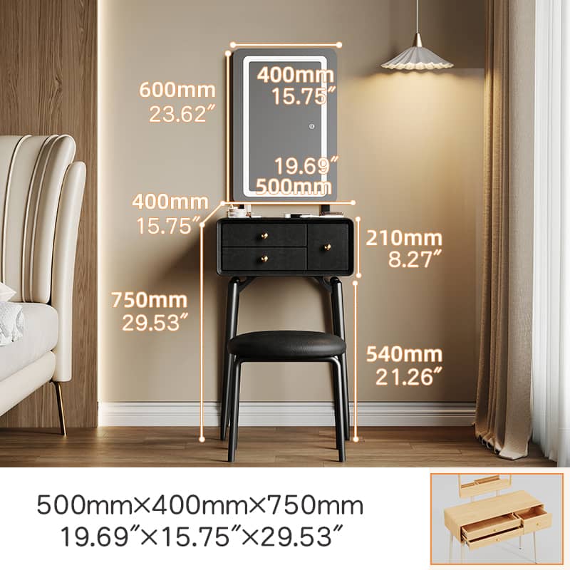 シンプルデザインの高級天然木製ドレッサーセット - イミテーションレザー&ガラス付き hmq-1928