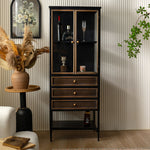 パイン材とアイアンのスタイリッシュキャビネット - 強化ガラス扉付き収納棚 hdst-4308