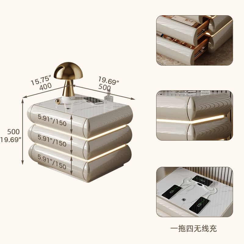 高級無垢材ナイトテーブル セラミック製 ランプ付き モダンデザイン ベッドサイドテーブル hmq-1934