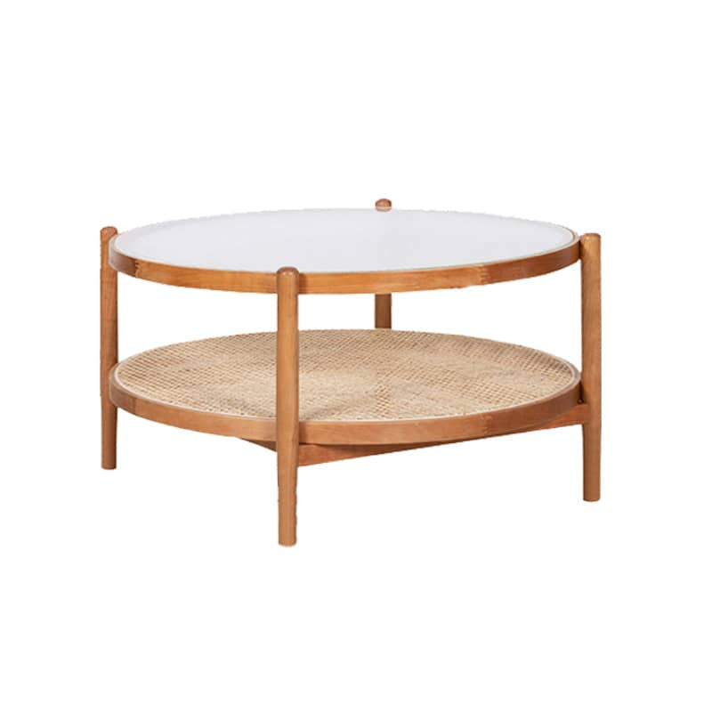 チェリー材×ガラス使用 ラタンデザインのセンターテーブル - 高級感と洗練されたスタイル yw-169