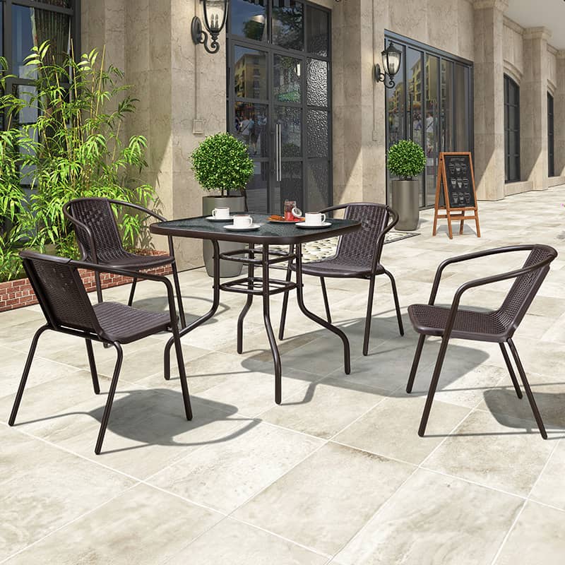 ガーデンテーブルセット 5点セット おしゃれ ラタン調 パラソル対応 ガラス チェア アウトドア 椅子 いす コンパクト ウッドデッキzy-027-1