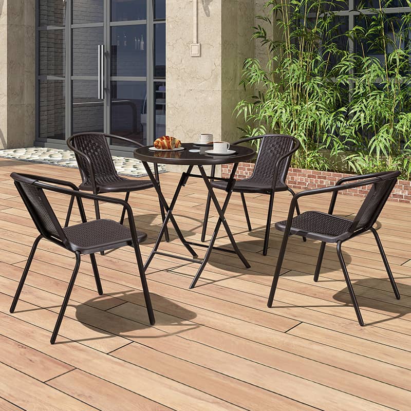 ガーデンテーブルセット 5点セット おしゃれ ラタン調 パラソル対応 ガラス チェア アウトドア 椅子 いす コンパクト ウッドデッキzy-027-1