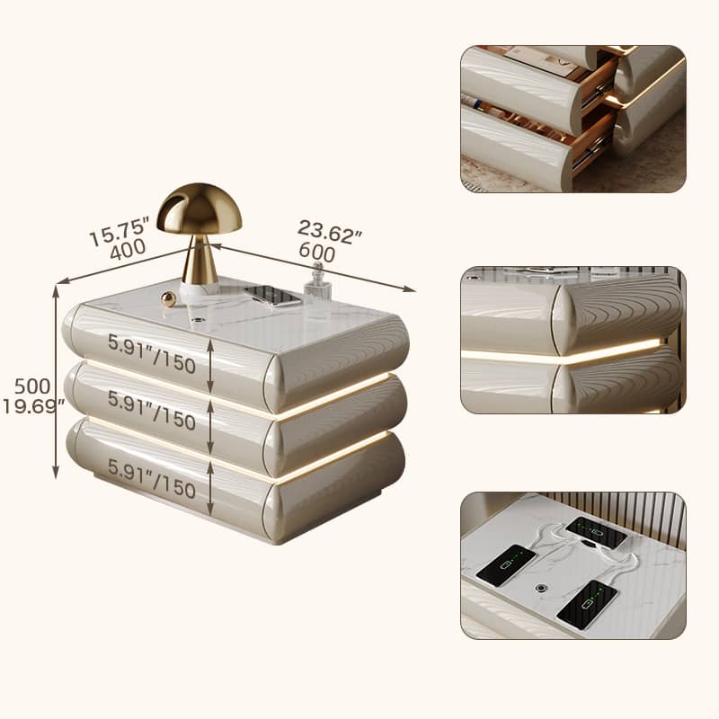 高級無垢材ナイトテーブル セラミック製 ランプ付き モダンデザイン ベッドサイドテーブル hmq-1934