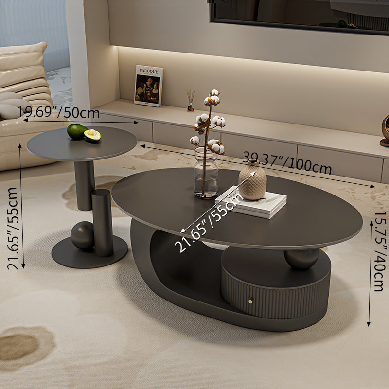 クリエイティブ楕円形 セラミック天板ローテーブル 軽ラグジュアリー モダンミニマルデザイン アートな佇まいで上質なリビングに fel-1945