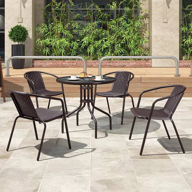 ガーデンテーブルセット チェア 5点セット おしゃれ ガラス パラソル対応 おしゃれ ガーデンチェア アウトドア zy-029