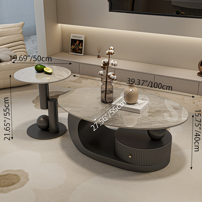 クリエイティブ楕円形 セラミック天板ローテーブル 軽ラグジュアリー モダンミニマルデザイン アートな佇まいで上質なリビングに fel-1945