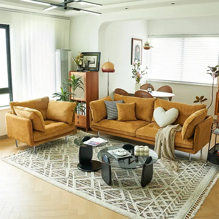 ソファー イエロー ベージュ グリーン グレー ブラウン ブラック コーデュロイ スチール シリコンフィル 天然木 dlo-025