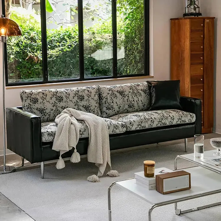 ソファー 花柄 幾何柄 合成皮革 スチール シリコンフィル 天然木 dlo-065