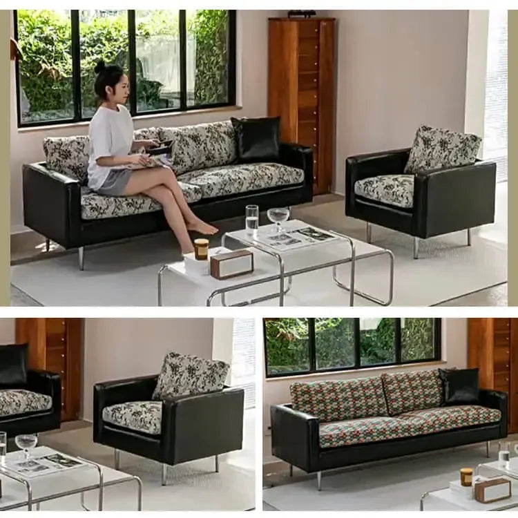 ソファー 花柄 幾何柄 合成皮革 スチール シリコンフィル 天然木 dlo-065