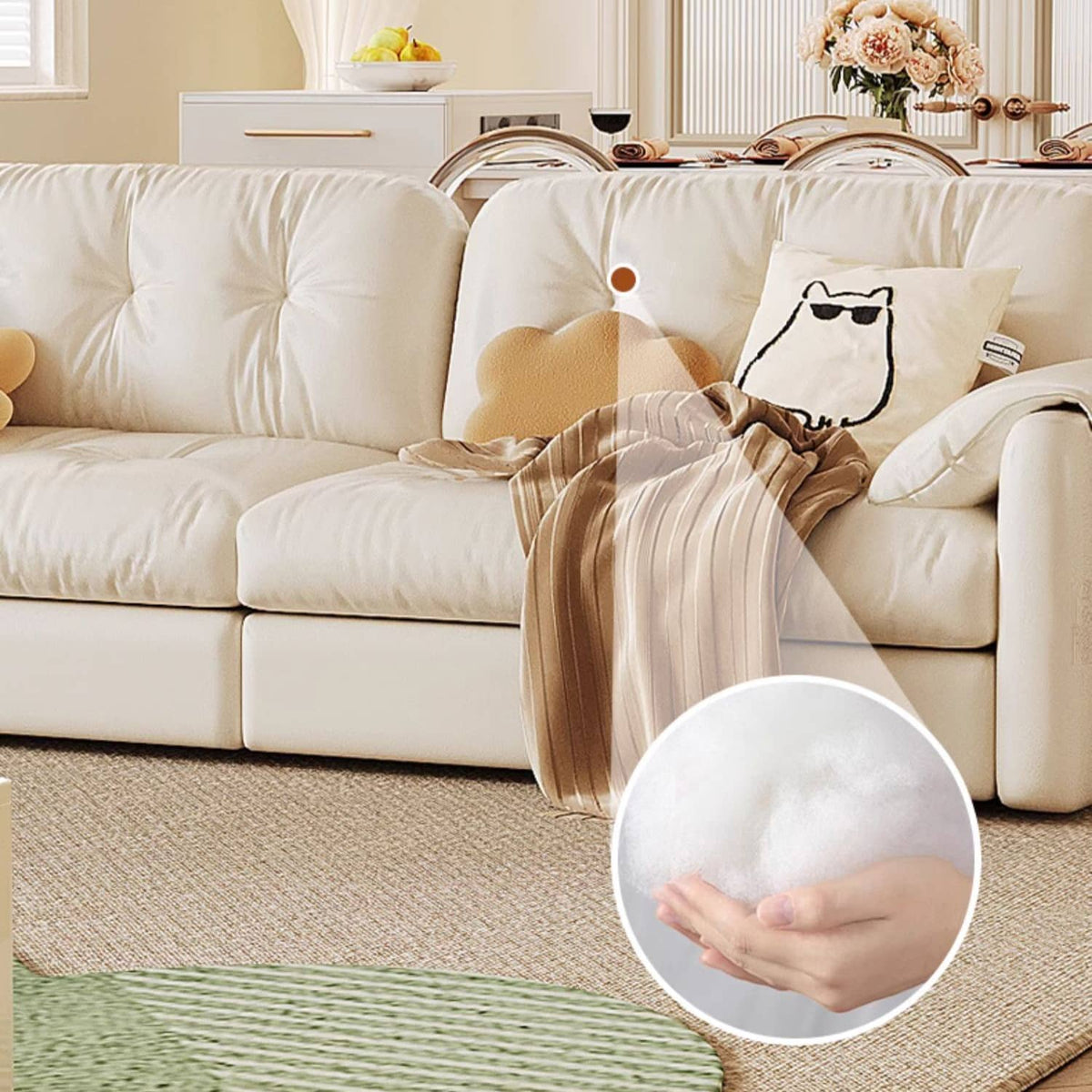 高級感快適耐久性抜群のアッシュ材ステンレスを使用したシリコンフィル合皮ソファー fbby-1378