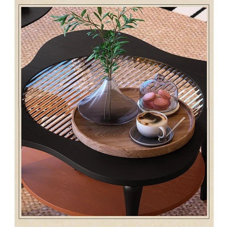 アッシュ材ガラスセンターテーブル|丸みを帯びたデザインでスタイリッシュなリビング空間を演出【サイズ:28.3インチ】 fbgym-4752