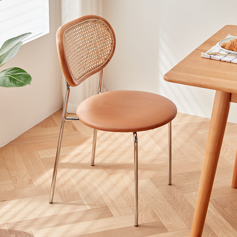 アッシュ材&ラタン使用チェア 高級感溢れる合成皮革座面2脚 fcp-1283