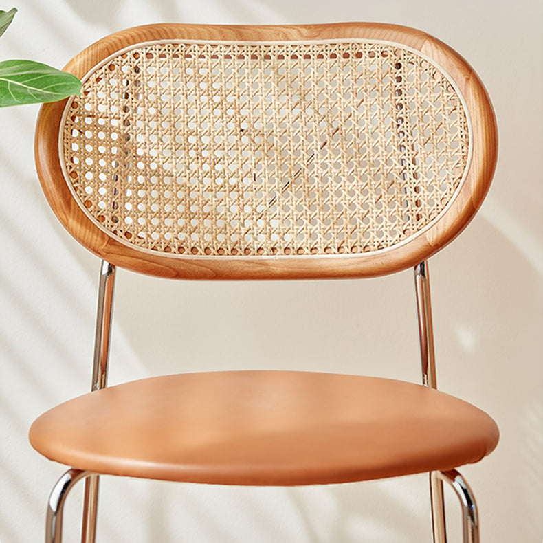 アッシュ材&ラタン使用チェア 高級感溢れる合成皮革座面2脚 fcp-1283