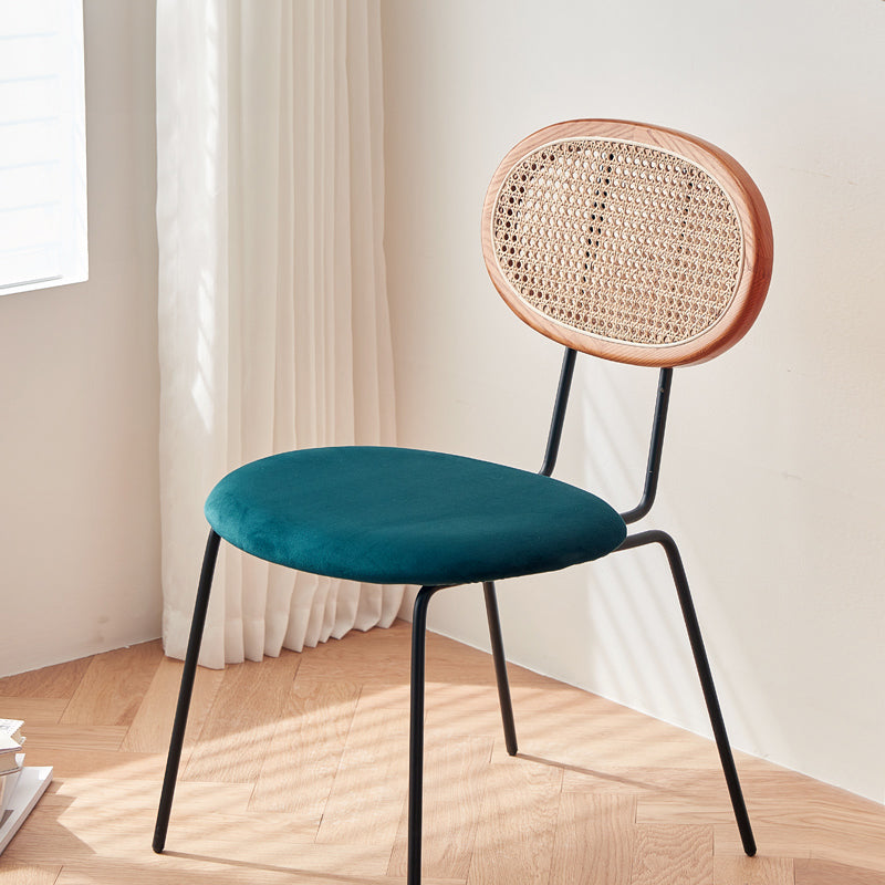 チェリー材とラタン使用の高級ベルベットチェア2脚 fcp-1285