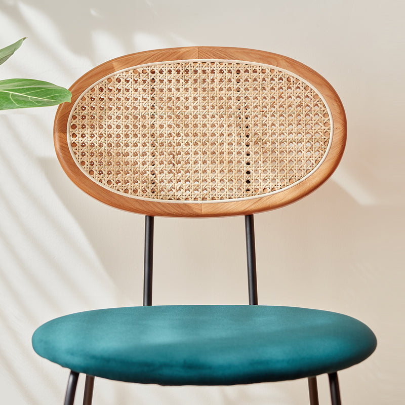 チェリー材とラタン使用の高級ベルベットチェア2脚 fcp-1285