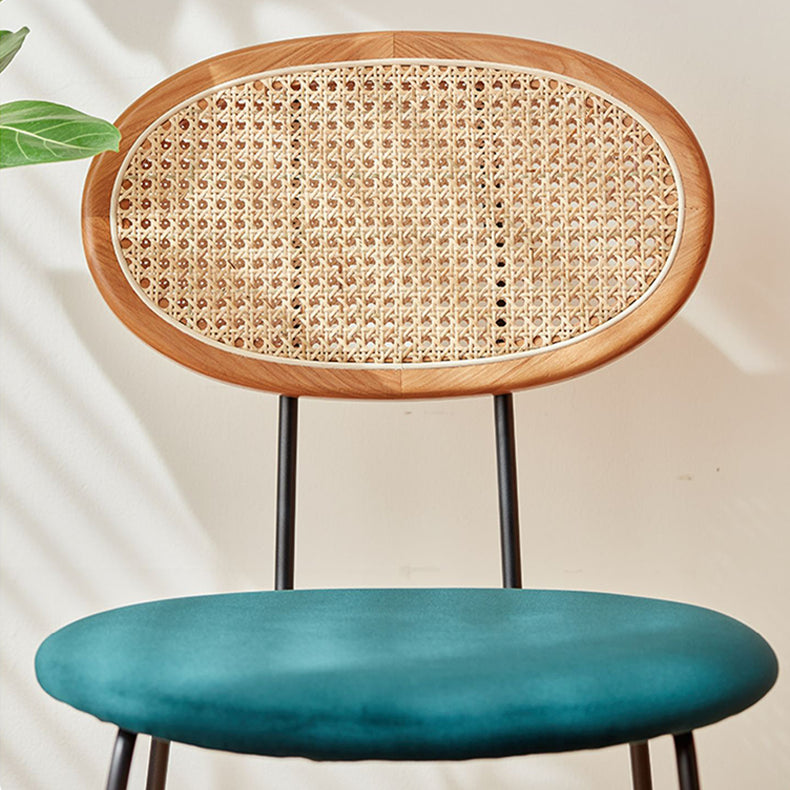 チェリー材とラタン使用の高級ベルベットチェア2脚 fcp-1285