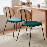 チェリー材とラタン使用の高級ベルベットチェア2脚 fcp-1285