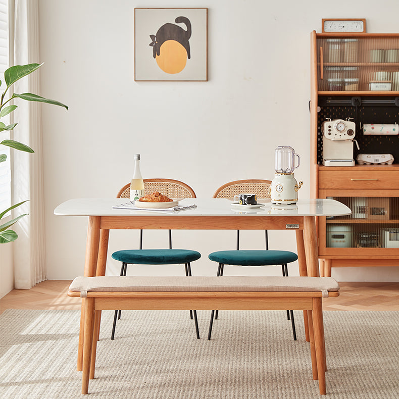 チェリー材とラタン使用の高級ベルベットチェア2脚 fcp-1285