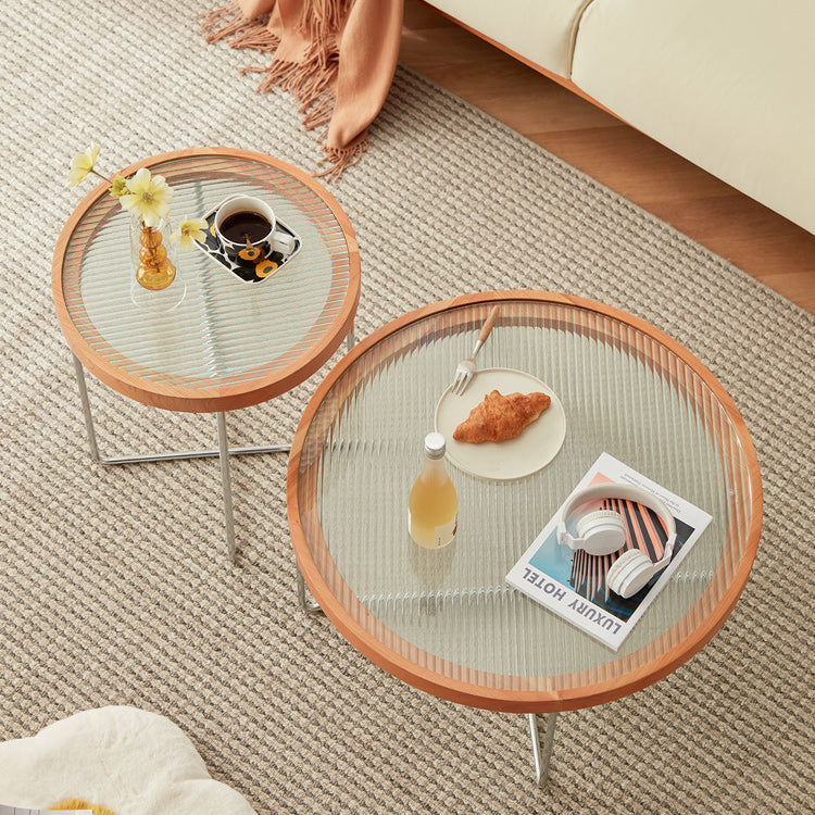 ガラスとチェリー材のエレガントなセンターテーブル モダンデザインfcp-1290