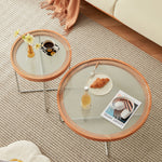 ガラスとチェリー材のエレガントなセンターテーブル モダンデザインfcp-1290