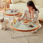 ガラスとチェリー材のエレガントなセンターテーブル モダンデザインfcp-1290