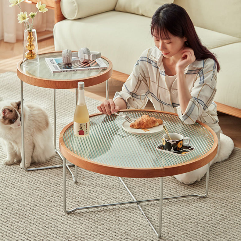 ガラスとチェリー材のエレガントなセンターテーブル モダンデザインfcp-1290