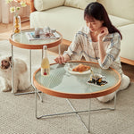 ガラスとチェリー材のエレガントなセンターテーブル モダンデザインfcp-1290