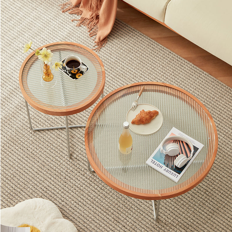 ガラスとチェリー材のエレガントなセンターテーブル モダンデザインfcp-1290