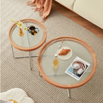 ガラスとチェリー材のエレガントなセンターテーブル モダンデザインfcp-1290